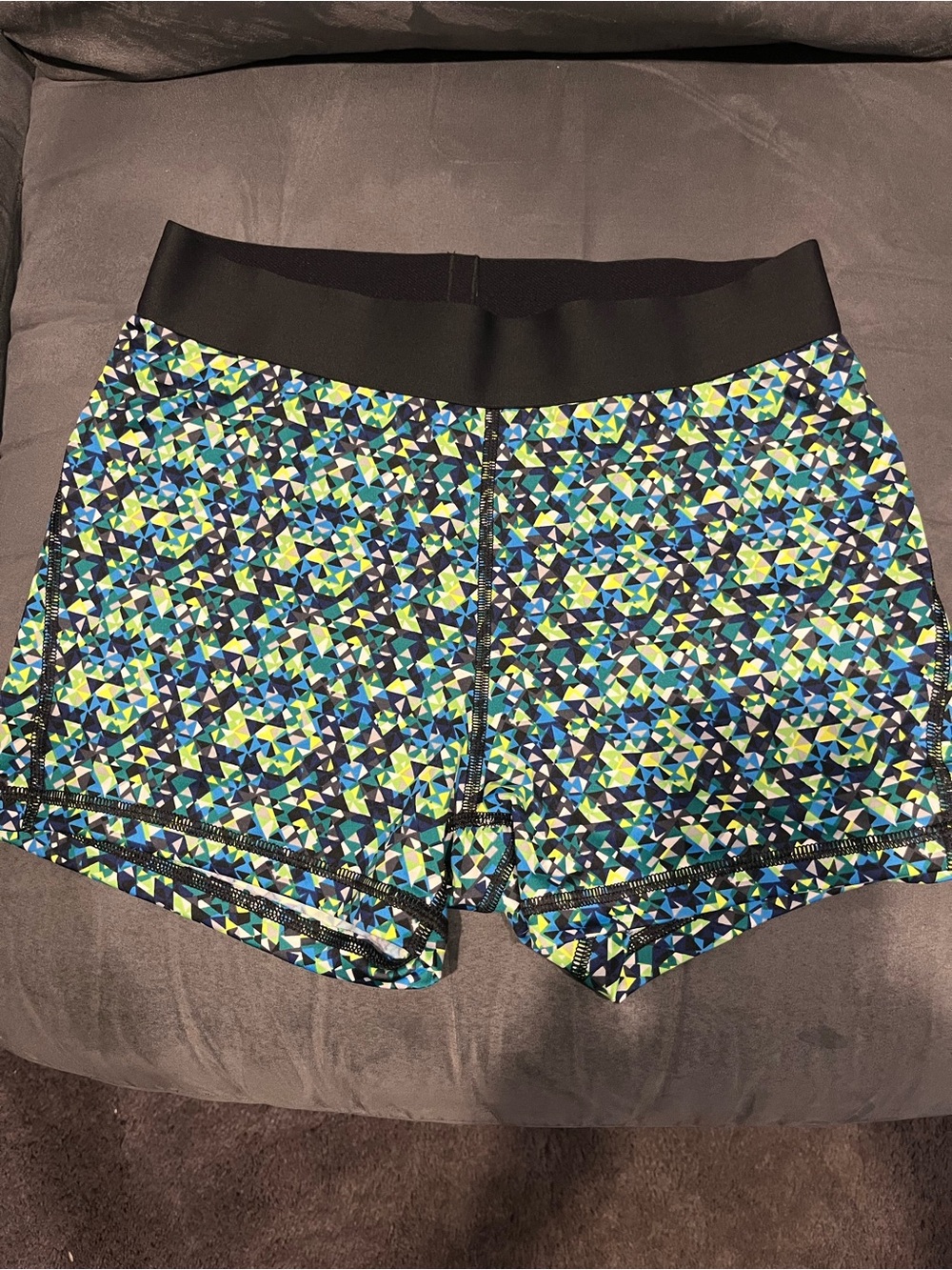Victoria's Secret Black Waistband Geometric Blue-Green Active Bike Shorts